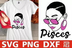 Pisces Zodiac Sign svg, Black Woman in Glasses, Short Hair Product Image 1