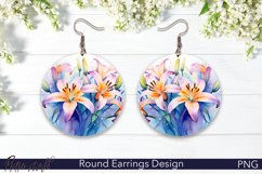 Round Earrings | Design with Lillies Flowers | Colorful PNG Product Image 1