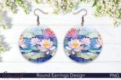 Round Earrings | Design with Water Lilies Flowers PNG Product Image 1