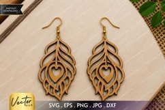 Layered Feather Heart Earrings SVG | Boho Feather Laser Cut Product Image 1