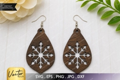 Snowflake Teardrop Earrings SVG | Winter Laser Cut File Product Image 1