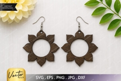 Sunburst Floral Hoop Earrings SVG| Laser Cut Earring Product Image 1