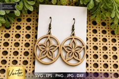 Floral Mandala Earrings SVG | Laser Cut Flower Circle Earrings Product Image 1