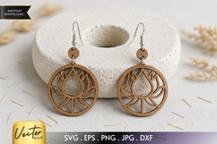 Lotus Mandala Earrings SVG | Laser Cut Floral Circle Earring Product Image 1