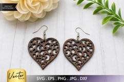 Floral Heart Earrings SVG | Laser Cut Heart Mandala Jewelry Product Image 1
