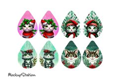 Christmas Cat Teardrop Earring Sublimation Design Bundle Product Image 2