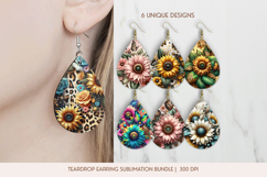 Sunflower Teardrop Earring PNG Sublimation Bundle Product Image 1