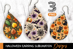 Halloween Earring Sublimation - 3 Teardrop Earring PNG Product Image 1
