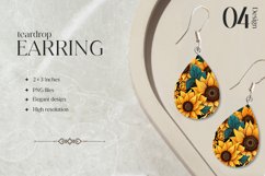 Sunflower Teardrop Earring Sublimation Design Product Image 1