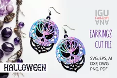 3d Halloween Earrings SVG. Wood Jewelry Skull hanger pendant Product Image 1