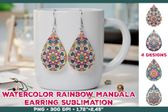 Watercolor Mandala Teardrop Earrings Sublimation Design Product Image 1