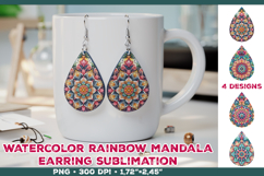 Watercolor Mandala Teardrop Earrings Sublimation Design Product Image 1