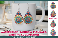 Watercolor Mandala Teardrop Earrings Sublimation Design Product Image 1