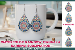 Watercolor Mandala Teardrop Earrings Sublimation Design Product Image 1