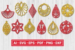 Floral Earring Template SVG Ai PDF Laser Cut File Bundle Product Image 1