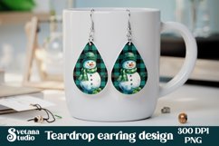 Christmas teardrop earring sublimation design, Christmas snowman buffallo plaid sublimation, snowman earring PNG design, earring template png.