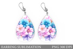 Flowers Teardrop Earring Design. Flowers Earring Sublimation Product Image 1