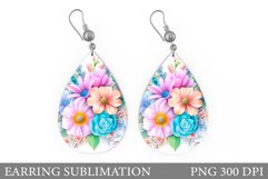 Flowers Teardrop Earring Design. Flowers Earring Sublimation Product Image 1