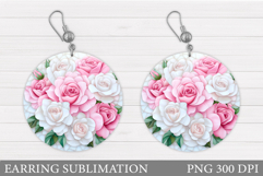 Roses Earring Sublimation. Flowers Round Earring Design Product Image 1