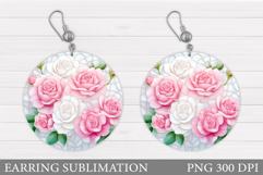 Roses Earring Sublimation. Flowers Round Earring Design Product Image 1