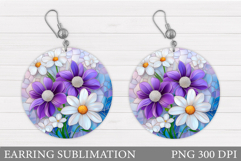 Flowers Earring Sublimation. Flowers Round Earring Product Image 1