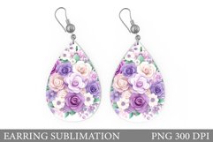 Roses Earring Sublimation. Flowers Teardrop Earring Design Product Image 1