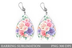 Roses Earring Sublimation. Flowers Teardrop Earring Product Image 1
