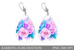 Roses Teardrop Earring Design. Roses Earring Sublimation Product Image 1