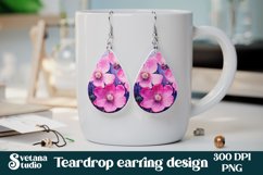 Flower teardrop earring PNG sublimation design Product Image 1