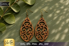 Vintage Swirl Teardrop Earrings SVG| Laser Cut Earring Product Image 1