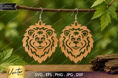 Lion Face Earrings SVG| Laser Cut Earring Product Image 1