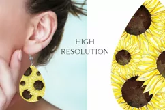 Watercolor sunflowers earrings png sublimation design Product Image 2