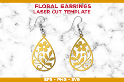 Floral Teardrop Earrings SVG Laser Cut Template Product Image 1