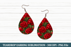 Red Carnation Flower Teardrop Earring | Teardrop Earring Product Image 1