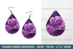 Purple Rose Teardrop Earring | Earring Sublimation Product Image 1