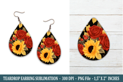 Rose &amp; Sunflower Teardrop Earring | Earring Sublimation Product Image 1