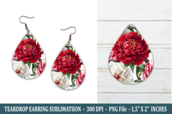 Peony Flower Teardrop Earring | Earring Sublimation Product Image 1