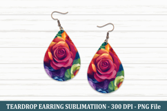 Rainbow Rose Flower Teardrop Earring | Teardrop Earring Product Image 1