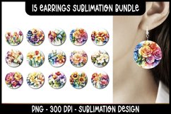 15 Rainbow Flowers Round Earrings Sublimation Bundle Product Image 1