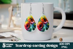 Teardrop earring rainbow sunflower sublimation design
