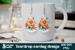 Lilies flower teardrop earring sublimation PNG design