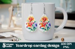 Rainbow lilies flower teardrop earring sublimation