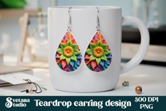 3d flower teardrop earring sublimation design, 3d rainbow flower earring sublimation, 3d flower teardrop earring PNG, flower earring.