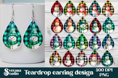 Christmas teardrop earring bundle sublimation design, Christmas snowman buffallo plaid sublimation, snowman earring PNG design, earring template png.