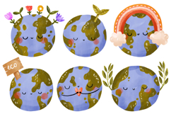 Cute Earth Day Planet Clipart Set Kawaii Eco Earth Product Image 1