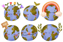 Cute Earth Day Planet Clipart Kawaii Eco Earth Product Image 1