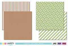 Neutral scrapbook papers in sage green brown and white tones
