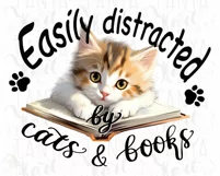Easily Distracted By Cats And Books Png White Cat Quote Product Image 4