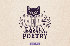 Easily Distracted By Poetry Poetry Lover Cat Bookish SVG PNG Product Image 1