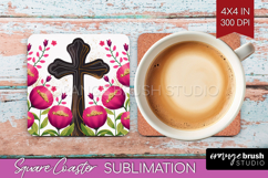 Easter Square Coaster - Floral Easter Coaster PNG Product Image 1